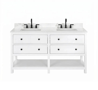 Encino 60" Double Vanity With Carrara white Quartz Stone Top