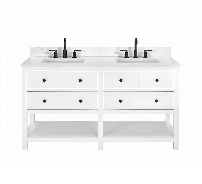 Encino 60" Double Vanity With Carrara white Quartz Stone Top