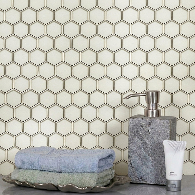 3” Hexagon Silver 9-in x 11-in Glass Mosaic with Silver Trim Glass Mosaic Wall Tile( 7 sq. ft. /Box )