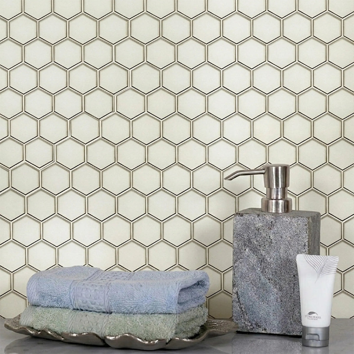 3” Hexagon Silver 9-in x 11-in Glass Mosaic with Silver Trim Glass Mosaic Wall Tile( 7 sq. ft. /Box )