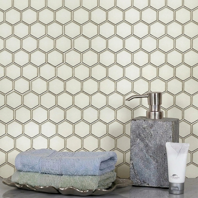 3” Hexagon Silver 9-in x 11-in Glass Mosaic with Silver Trim Glass Mosaic Wall Tile( 7 sq. ft. /Box )