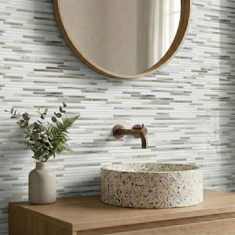 Silver Weave Random Strip Glass Mix 12-in x 12-in Glass Mosaic Wall Tile( 20 sq. ft. /Box )