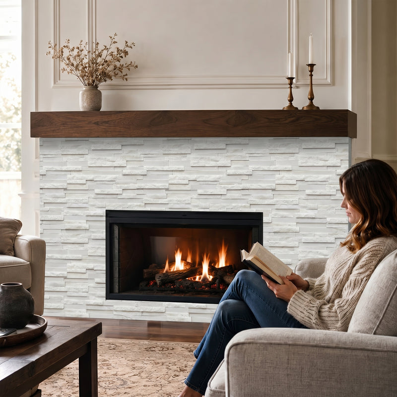 White Split Faced Random Strip Slate Quartzite Natural Finished Mixed with 12-in x 12-in Honed Mosaic Floor and Wall Tile( 5 sq. ft. /Box )