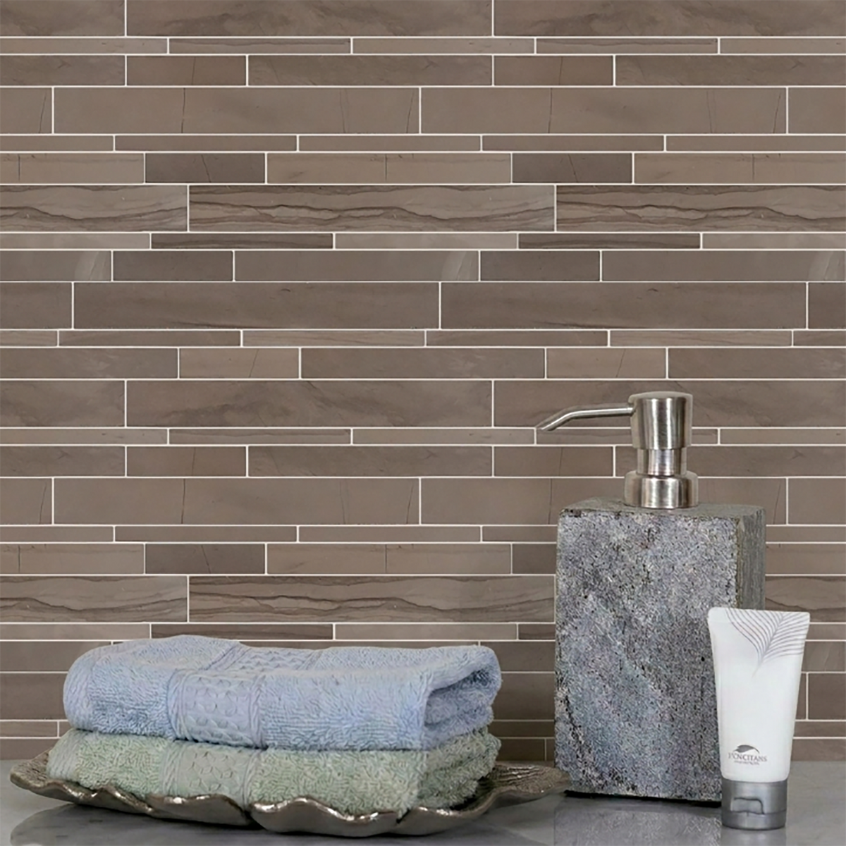 Athens Gray Random Strip 12-in x 12-in Honed Mosaic Wall Tile( 5 sq. ft. /Box )