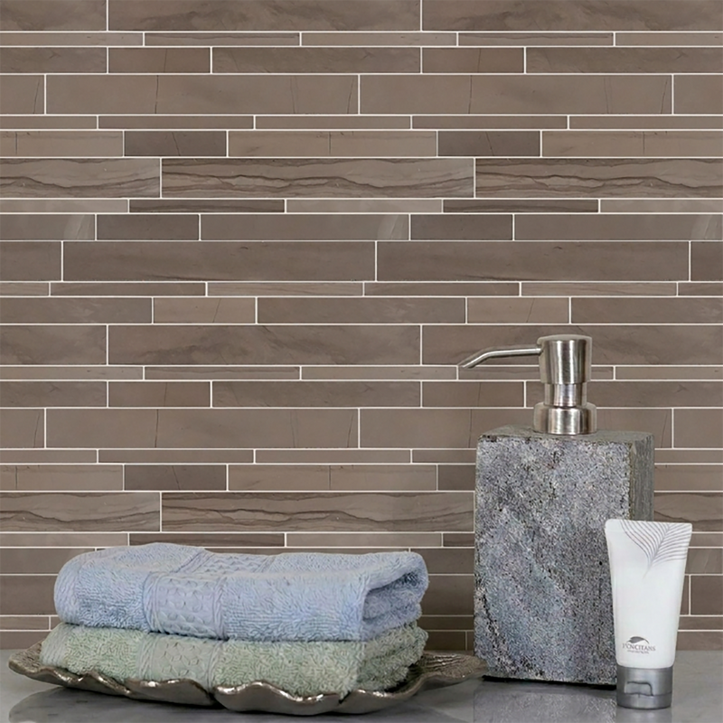 Athens Gray Random Strip 12-in x 12-in Honed Mosaic Wall Tile( 5 sq. ft. /Box )