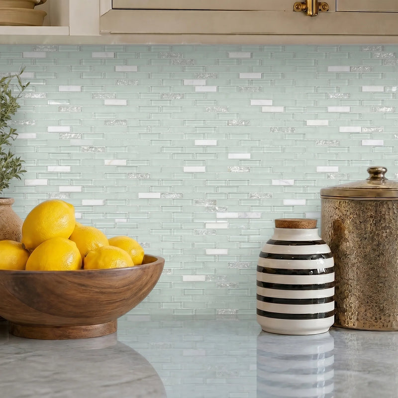 12-in x 12-in Ballentine Marble & Glass Mix Random Strip Mosaic Wall Tile( 10 sq. ft. /Box )