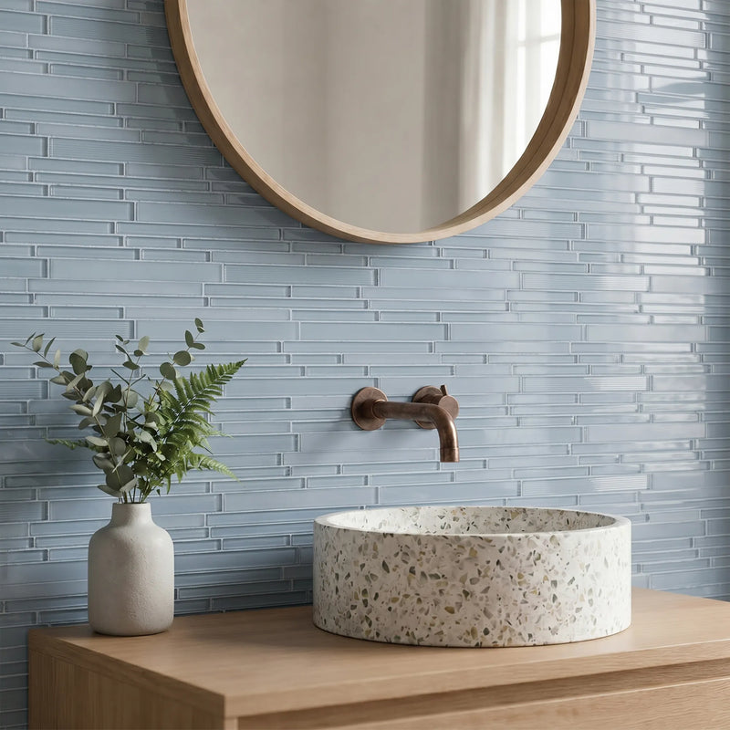 Azure Random Strip 12-in x 12-in Glass Mix Mosaic Wall Tile( 10 sq. ft. /Box )