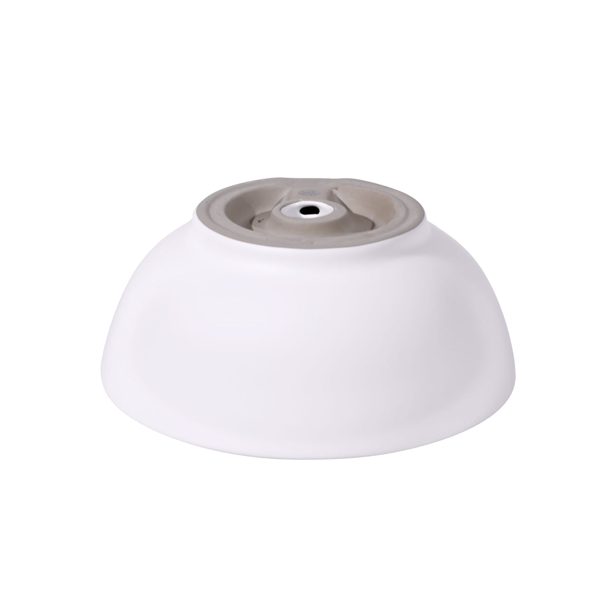 15 inch white ceramic vessel sink, modern round design, smooth curved silhouette, designed for above-counter bathroom use.