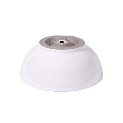 15 inch white ceramic vessel sink, modern round design, smooth curved silhouette, designed for above-counter bathroom use.
