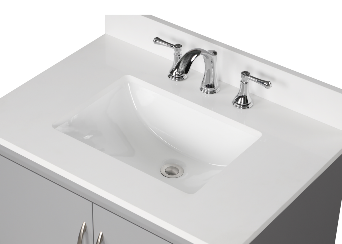 Luton 30" Vanity in Gray with Snow White Quartz Top
