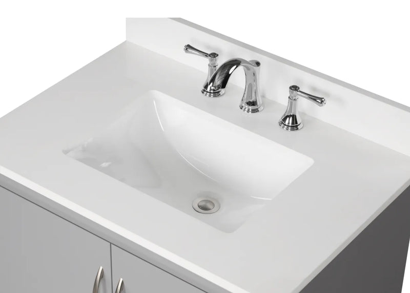 Luton 30" Vanity in Gray with Snow White Quartz Top