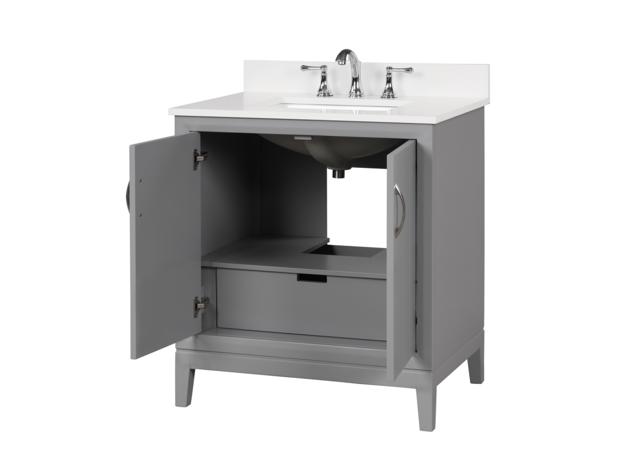 Luton 30" Vanity in Gray with Snow White Quartz Top