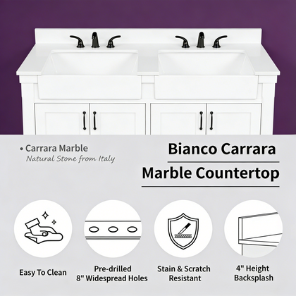 Farmington 60" Open Shelf Vanity Set with Premium Carrara Marble Top