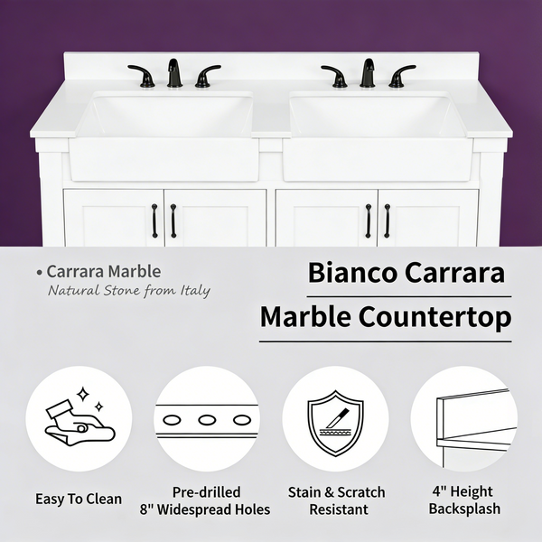 Farmington 60" Open Shelf Vanity Set with Premium Carrara Marble Top