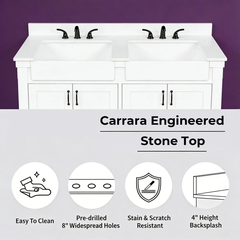 Farmington 48" Vanity Family Set with Carrara Engineered stone top - Dove White