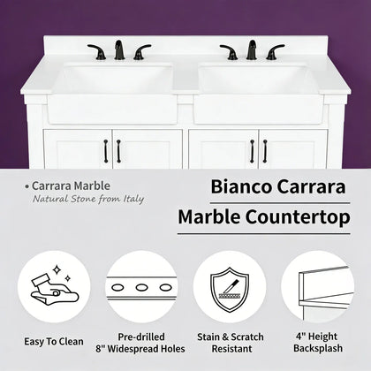 Farmington 60" Open Shelf Vanity Set with Premium Carrara Marble Top