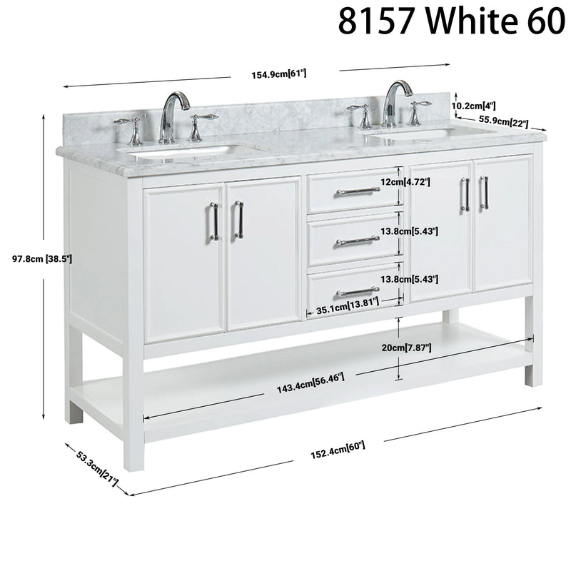 2.0 Manhattan 60" Vanity With Carrara Marble Top