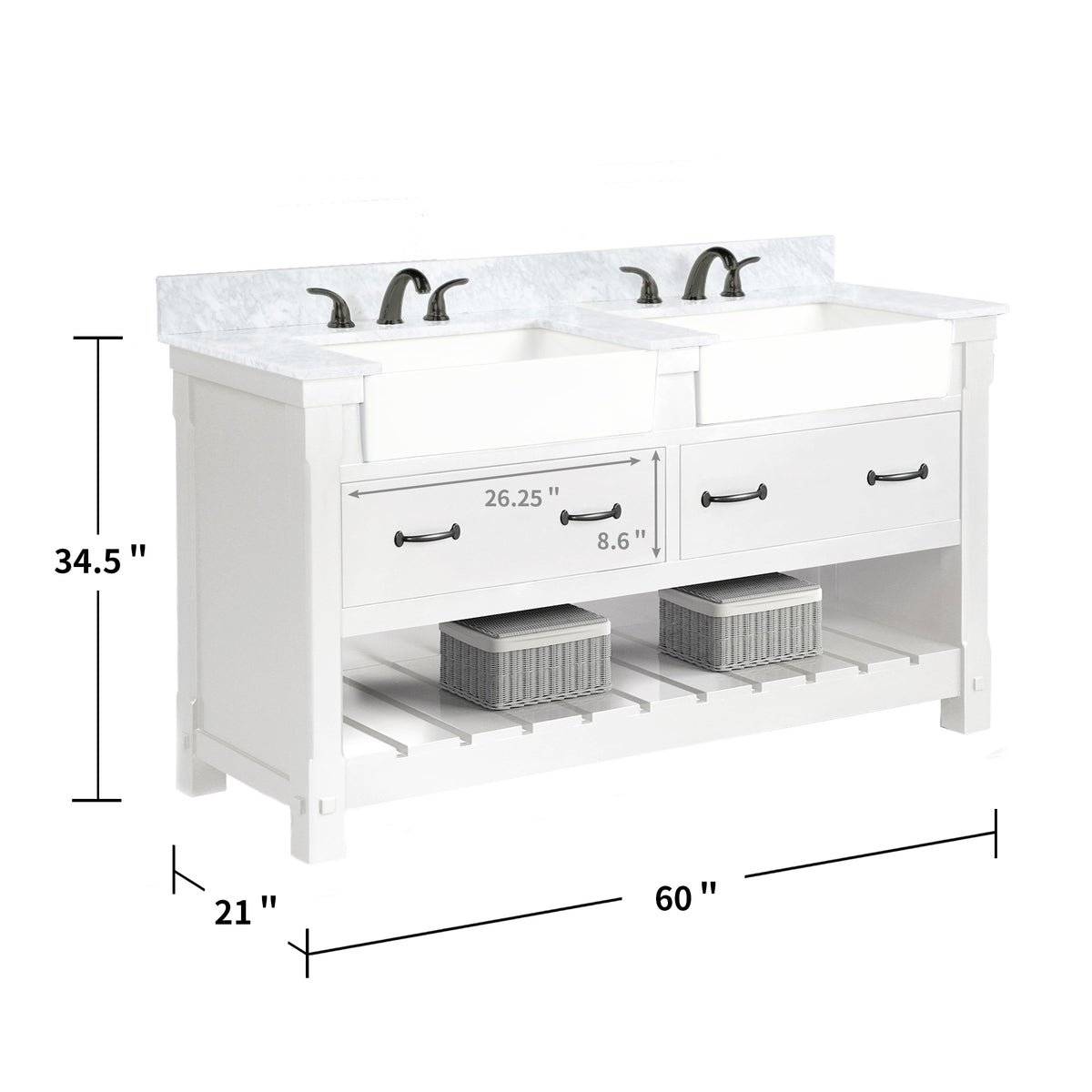 Farmington 60" Open Shelf Vanity Set with Premium Carrara Marble Top