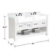 Farmington 60" Open Shelf Vanity Set with Premium Carrara Marble Top