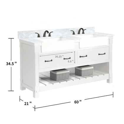 Farmington 60" Open Shelf Vanity Set with Premium Carrara Marble Top