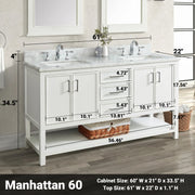 1.0 Manhattan 60" Vanity With Carrara Marble Top