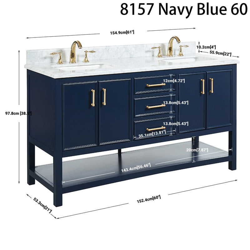 1.0 Manhattan 60" Vanity With Carrara Marble Top
