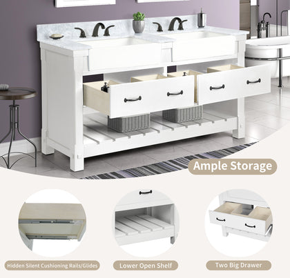 Farmington 60" Open Shelf Vanity Set with Premium Carrara Marble Top