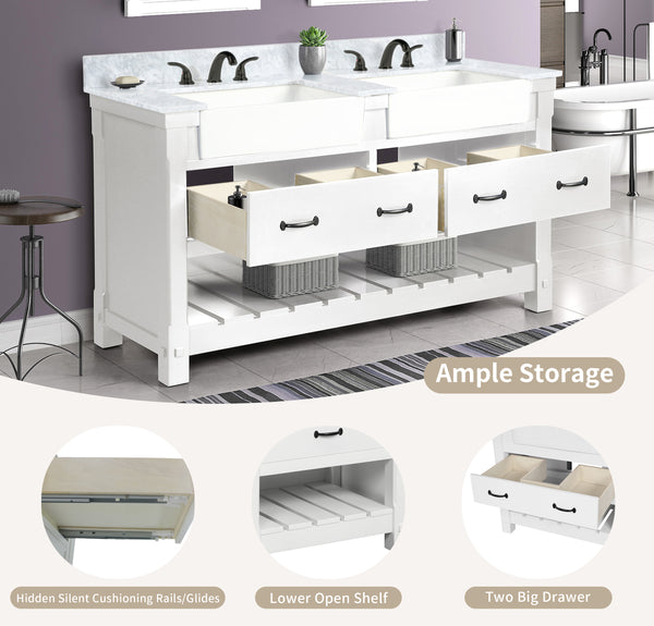 Farmington 60" Open Shelf Vanity Set with Premium Carrara Marble Top