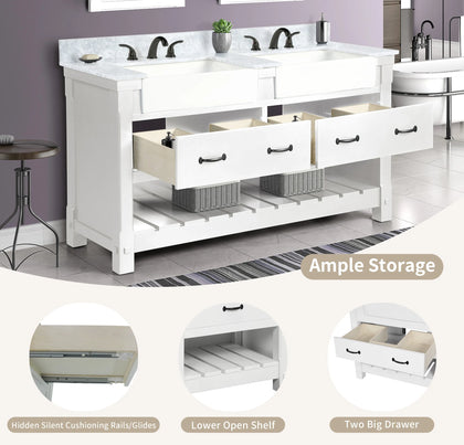 Farmington 60" Open Shelf Vanity Set with Premium Carrara Marble Top
