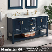 1.0 Manhattan 60" Vanity With Carrara Marble Top