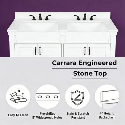 Farmington 60" Vanity Family Set with  Carrara Engineered stone top - Dove White
