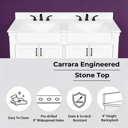 Farmington 60" Vanity Family Set with  Carrara Engineered stone top - Dove White