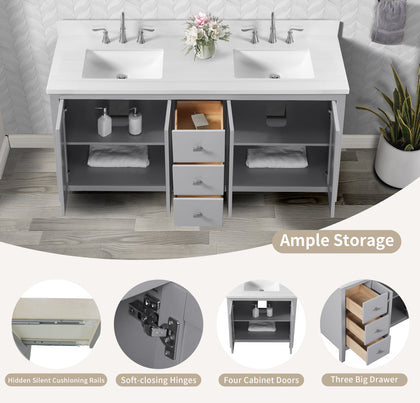 Hollister 60" Vanity Set with Sintered Stone Carrara Top