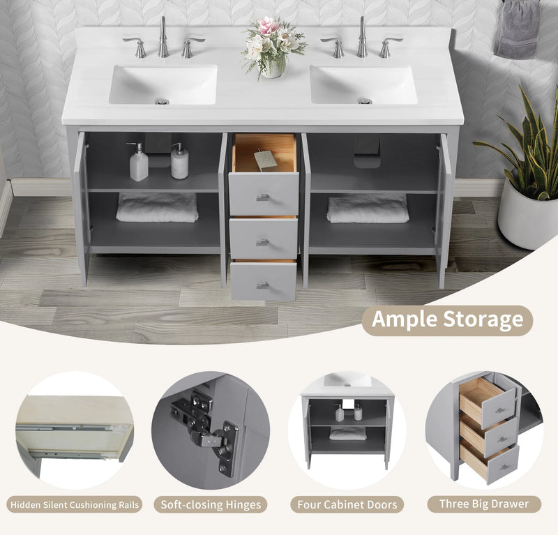 Hollister 60" Vanity Set with Sintered Stone Carrara Top