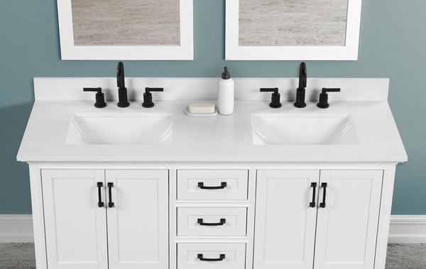 61" Snow White Quartz Vanity Top Sink