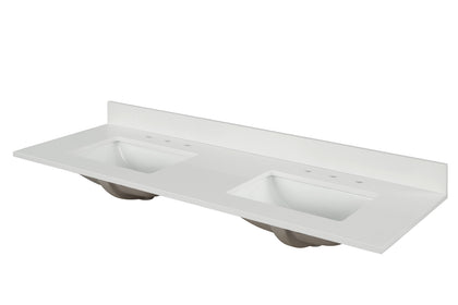 61" Snow White Quartz Vanity Top with Sink