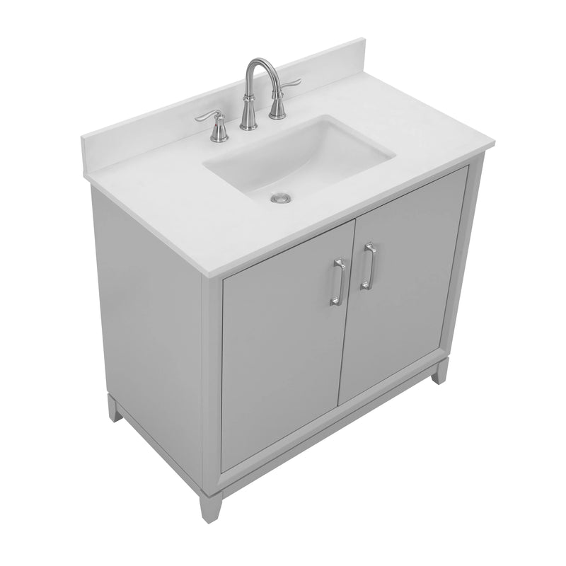 Luton 36" Vanity in Gray with Snow White Quartz Top