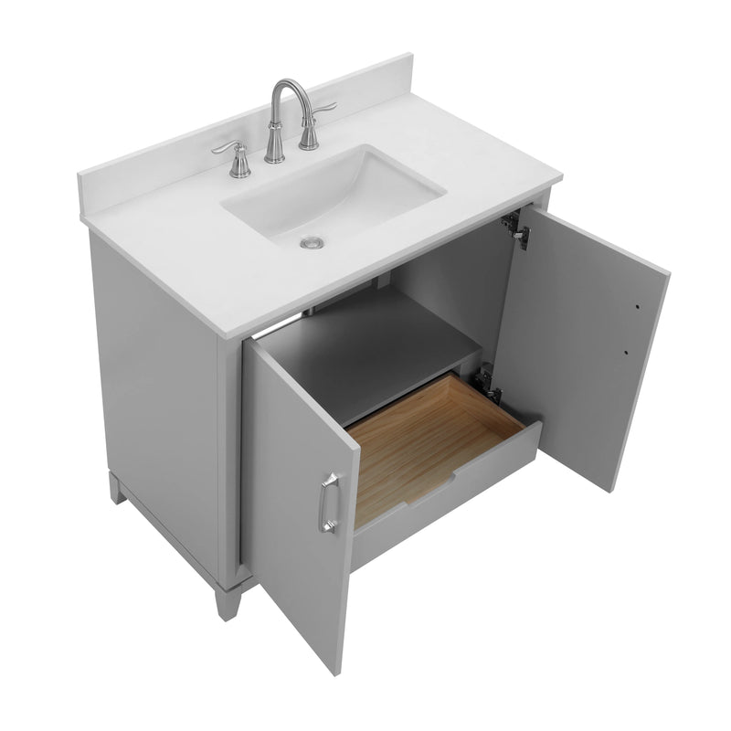 Luton 36" Vanity in Gray with Snow White Quartz Top