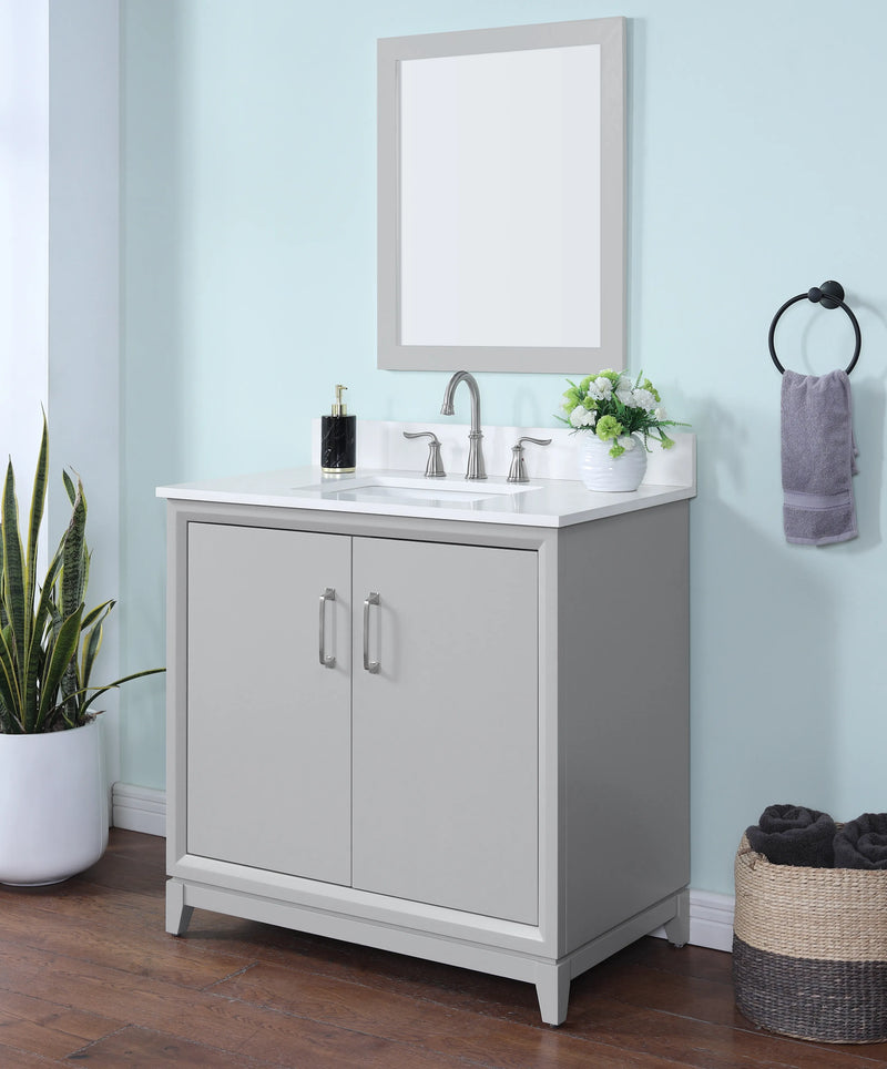 Luton 36" Vanity in Gray with Snow White Quartz Top