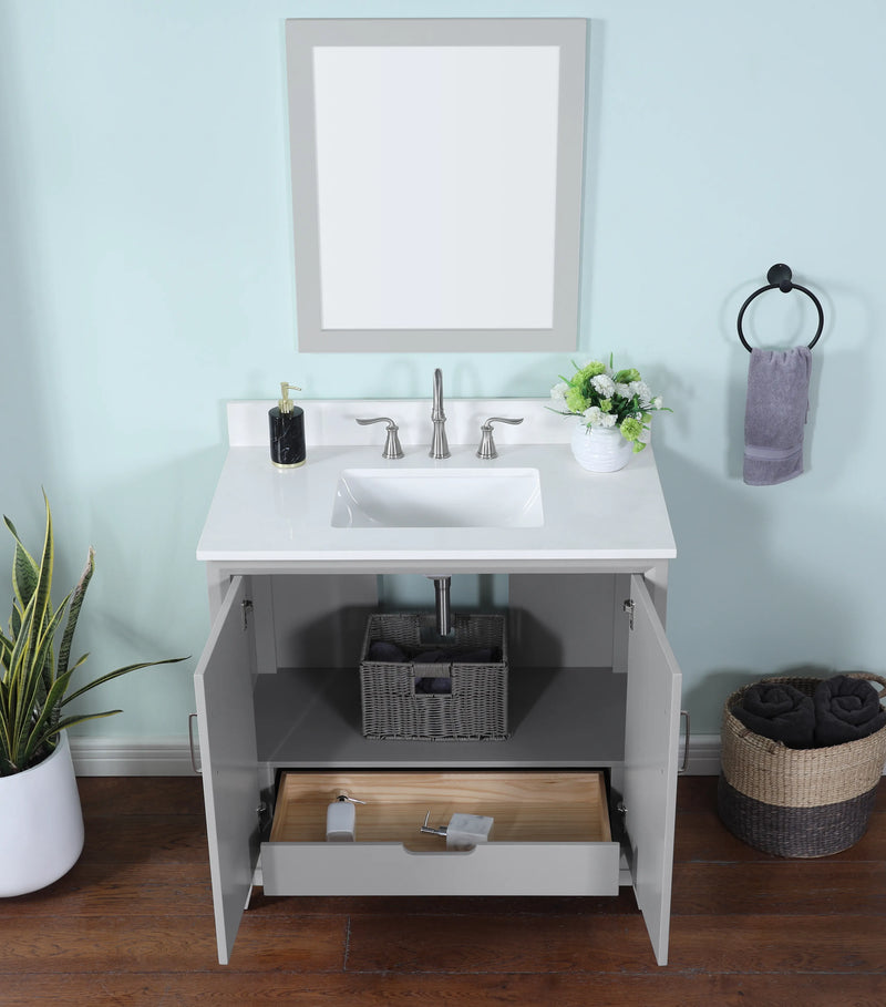 Luton 36" Vanity in Gray with Snow White Quartz Top