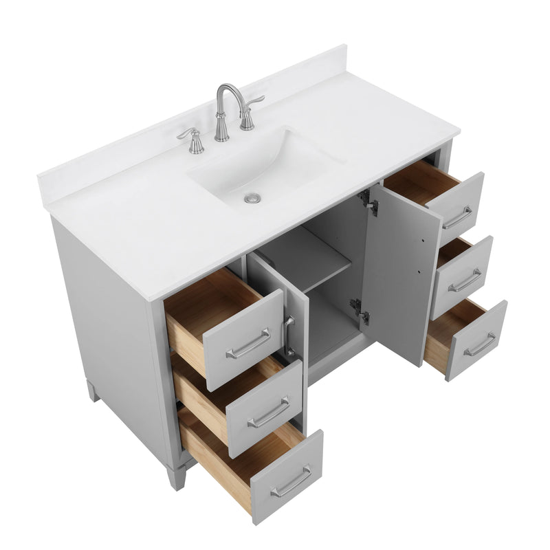 Luton 48"  Single Vanity in Gray with Snow White Quartz Top