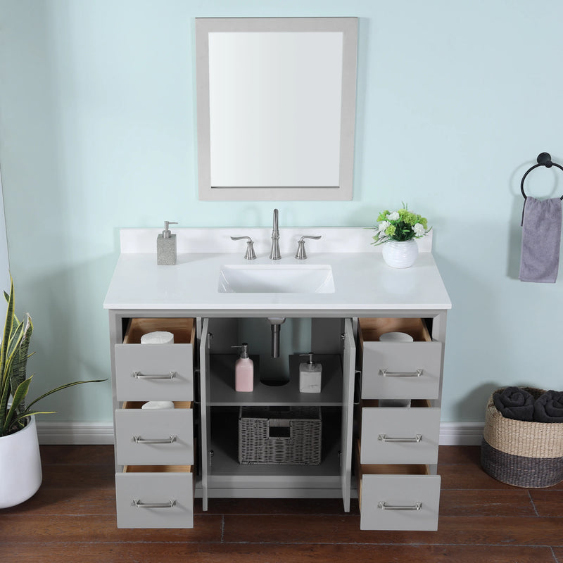 Luton 48"  Single Vanity in Gray with Snow White Quartz Top