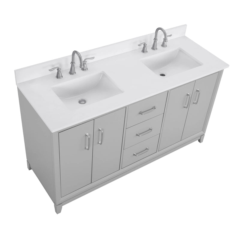 Luton 60" Vanity in Gray with Snow White Quartz Top