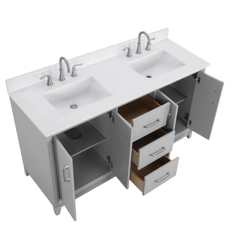 Luton 60" Vanity in Gray with Snow White Quartz Top