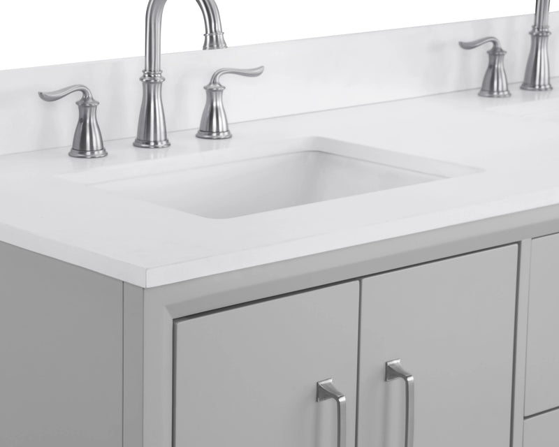 Luton 60" Vanity in Gray with Snow White Quartz Top