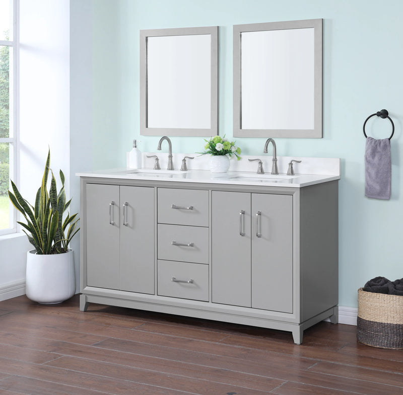Luton 60" Vanity in Gray with Snow White Quartz Top