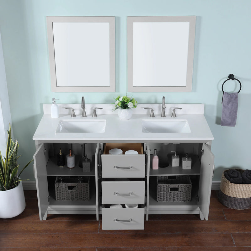 Luton 60" Vanity in Gray with Snow White Quartz Top