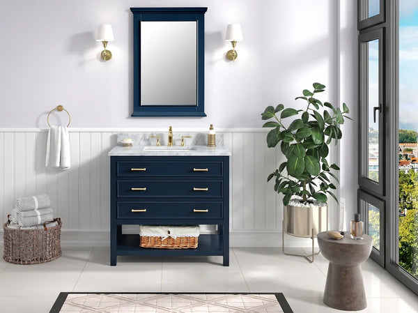 Premium Manhattan 36" Single Vanity With Premium Carrara Marble Top