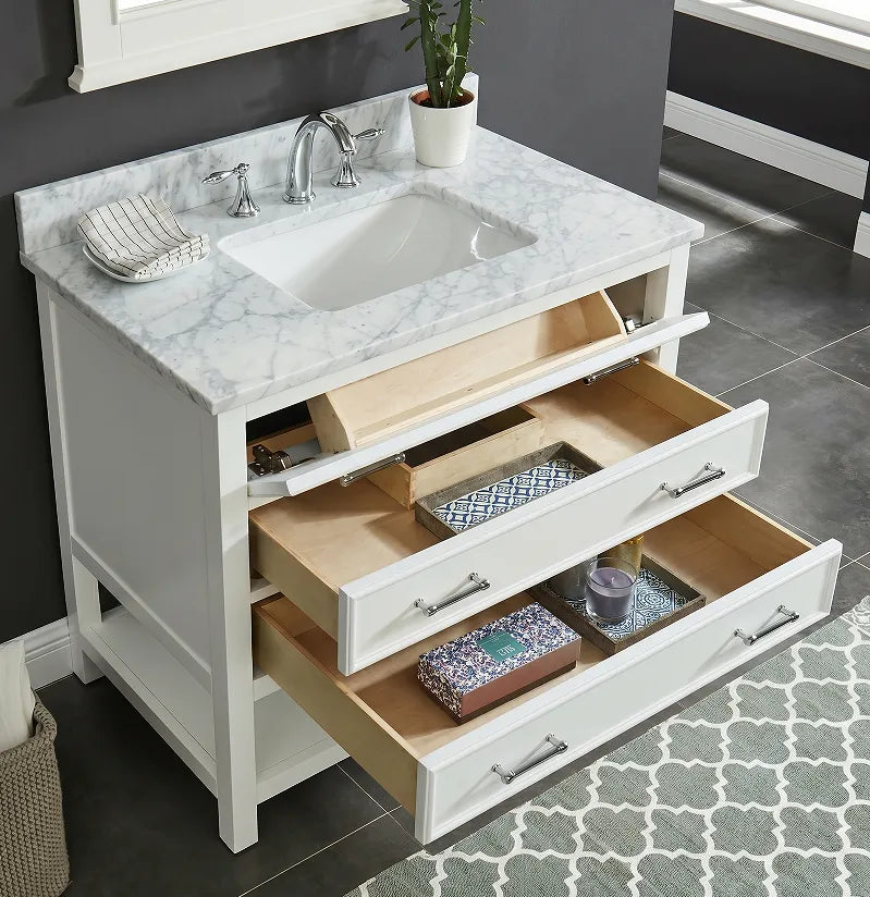 Premium Manhattan 36" Single Vanity With Premium Carrara Marble Top