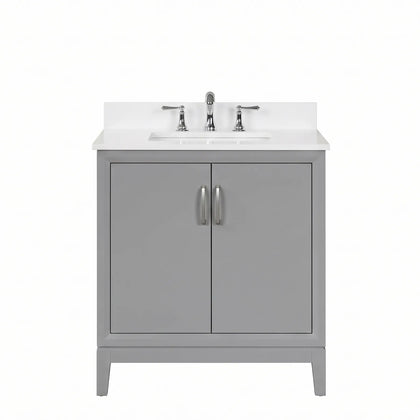 Luton 30" Vanity in Gray with Snow White Quartz Top